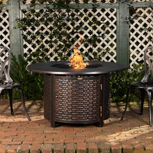 Fire Sense 62373 Florence Woven Aluminum Convertible Gas Fire Pit Table 55,000 BTU Multi-Functional Outdoor with Fire Bowl Lid, Nylon Weather Cover & Clear Fire Glass - Bronze Finish - Round - 44"