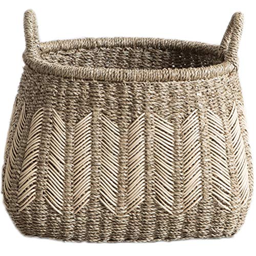 GUANKAOBING Rattan Woven Basket Seagrass Woven Oval Debris Storage Basket with Handle