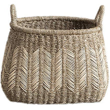 GUANKAOBING Rattan Woven Basket Seagrass Woven Oval Debris Storage Basket with Handle
