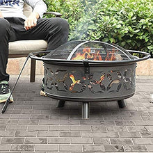 Fire Pit BBQ Grill Fire Bowl Steel Hearth with Cutouts for Patio Fireplace Sledgehammer Pattern and Screen Included Outdoor Pit Black