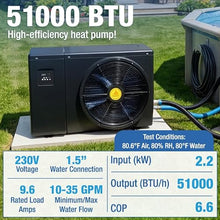 Doheny's Side Vent Above Ground Swimming Pool Heat Pump, 51,000 BTU | Quick Heating & Quiet Operation | 4-Way Defrosting Valve & Anti-Freeze Display | Corrosion-Resistant Durable Design