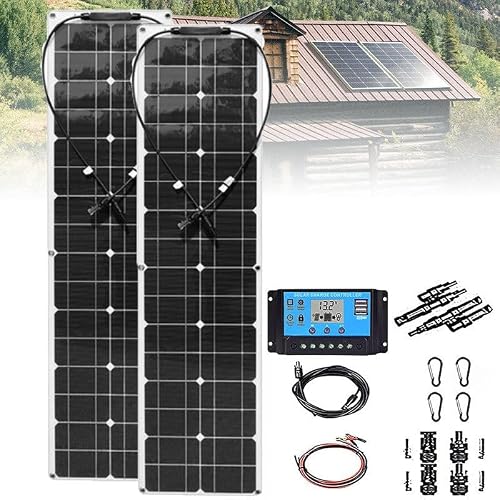 MDYHY 50/100w Solar Battery Charger(40a/60a Controller), 2-in-1 Cable Solar Panel Kit, High Efficiency Solar Panel Kit, for Garage, Rv, Roof, Yacht, Boat,F