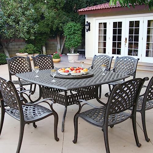 Darlee Nassau 10 Pc Cast Aluminum Dining Set w/ 64 Inch Square Series 30 Table & Lazy Susan in Antique Bronze/Sesame