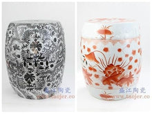 LINKIO Garden Stool Decorative Garden Stool, Hand-Painted Dragon and Fish Pattern, Porcelain Dressing Stool Ottomans(A)