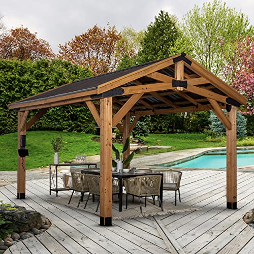 Backyard Discovery Norwood 14' x 12' Cedar Wood Outdoor Gazebo Pavilion Light Brown