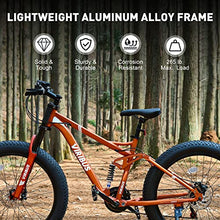 Viribus Fat Tire Bike Mens Mountain Bike Full Suspension Shimano 21 Speed Aluminium Alloy Frame 26" MTB Adult Bike Orange