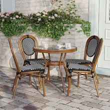 Flash Furniture Lourdes Indoor/Outdoor Bistro Set - Tempered Glass Table & 4 Chairs - Black & White Rattan/Natural Frame