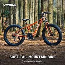 Viribus Fat Tire Bike Mens Mountain Bike Full Suspension Shimano 21 Speed Aluminium Alloy Frame 26" MTB Adult Bike Orange