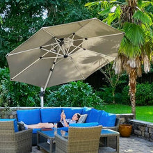 PURPLE LEAF 11 Feet Double Top Deluxe Round Patio Umbrella Offset Hanging Cantilever Spectrum Graphite