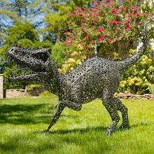 Zaer Ltd. 5.6 ft. Tall Crouching Tyrannosaurus Rex Outdoor Metal Statue "T-Bone" Metallic