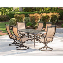 Hanover Manor 7-Piece Outdoor Dining Set with Cast-Top Aluminum Table and 6 Tan PVC Sling Rockers Cast/Sling