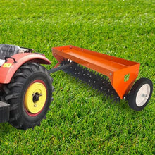 Tow Behind Aerator, 40 Inch Spike Aerator with Universal Hitch, Durable Lawn Aerator Soil Penetrator Tractor with Transport Wheels, Steel Teeth, Tray, Suitable for Lawn, Farm and Garden, Orange