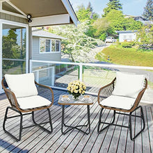 DUYHBAWRS 3PCS Patio Rattan Bistro Set Cushioned Chair Glass Table Deck Armchair Square(D)
