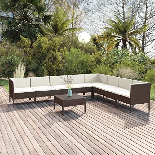 QINXIXINAIXI 14 Piece Patio Lounge Set with Cushions Poly Rattan Brown Poolside Sets Outdoor Furniture