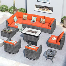 Generic XIZZI 11-Piece Outdoor Sectional Sofa Set with Swivel Rocking Chairs and Fire Pit Table Orange Red
