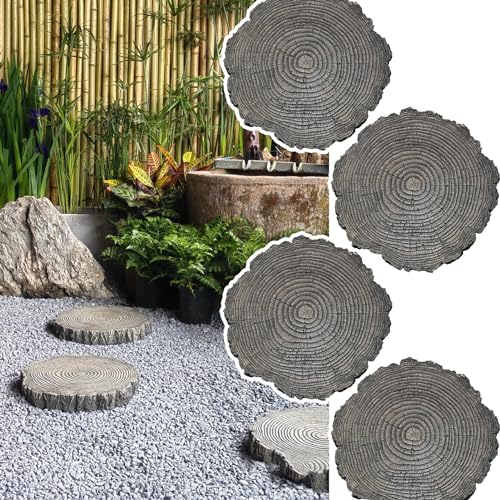 Elitix Stepping Stone Log Look Step Outdoor Large Stones 14" / 18" / 21", Stepping Garden Stone for Gardening Decorative, Walkway Pavers for Pathway Lawn Funeral(Color:Small,Size:4-pcs)