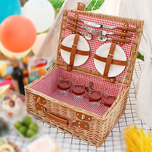 Storage Basket,Picnic Set Handmade Wicker for 4 Person with 23 Piece Service Gift Willow Hamper Cutlery for Camping,Outdoor,Valentine Day,Chirtmas,Thanks Giving,Birthday