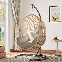 Oversized Hanging Egg Chair with Stand,400lbs Capacity PE Rattan Wicker Swing Chair Outdoor Indoor with Waterproof Cover&Thick Cushion for Patio Garden Balcony Bedroom,Natural