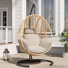 Oversized Hanging Egg Chair with Stand,400lbs Capacity PE Rattan Wicker Swing Chair Outdoor Indoor with Waterproof Cover&Thick Cushion for Patio Garden Balcony Bedroom,Natural