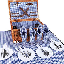Storage Basket,Willow Woven Picnic with Lid for 4 People, Wicker Hamper Set, Portable Outdoor with Dishes