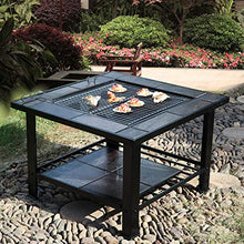 Outdoor Fire Pit 79cm/29.9" Wrought Iron Bonfire and Wood Brazier, Outdoor Garden Backyard Fireplace Barbecue Stove Square Table Set (Color : Kit-2) (Kit 3)