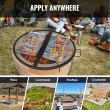 Wrobelax Foldable Round Cooking Grate for Fire Pit, Heavy Duty Steel BBQ Grill Grid with Handle and X Wire Support, Portable Camping Cookware