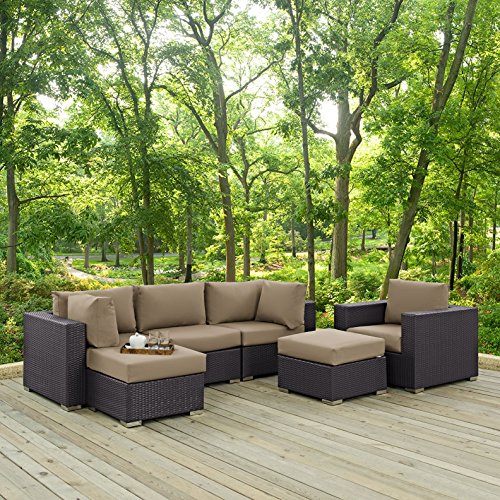 Modern Contemporary Urban Design Outdoor Patio Balcony Six PCS Sectional Sofa Set, Brown, Rattan