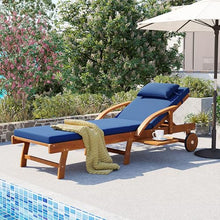 Merax Patio Chaise Lounge Chair with Cushion Set of 4, 78'' Adjustable Reclining Chaise with 4-Positions Backrest, Outdoor Lounge Chair with Rolling Wheels & Cup Holder for Poolside, Deck, Navy Blue