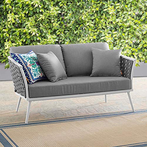 Modway Stance Outdoor Patio Woven Rope Loveseat White Gray