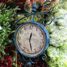 EHVYBDX Wall Clock, Outdoor Garden Wall Clock, Blue Double Sided Station Clock Garden Clock 360° Rotation Wrought Iron Retro Waterproof Outdoor Clock Decoration Outside Clock fo