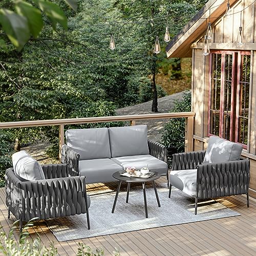 EAST OAK Life Chatter 4-Piece Patio Furniture Set Earth Black & Misty Grey