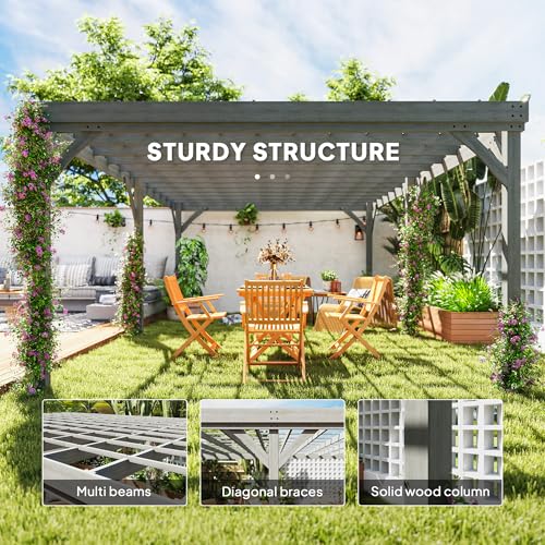 Outsunny 12' x 20' Outdoor Pergola Wood Gazebo with Concrete Anchors Gray