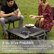 Fire Pit Table Spark Screen, Fireplace Poker, Grate, Outdoor Fire Pits BBQ Bowl, Square Metal Firepit Table for Backyard Patio Bonfire Garden