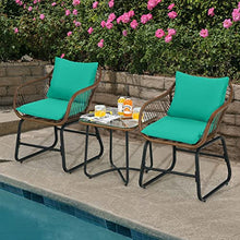 DUYHBAWRS 3PCS Patio Rattan Bistro Set Cushioned Chair Glass Table Deck Armchair Square(D)