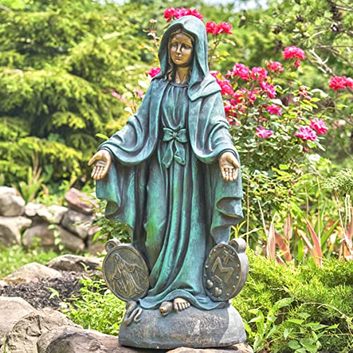 Zaer Ltd. 36" Tall Outdoor/Indoor Magnesia Based Cement Blessing Mother Mary Statue (Aged Bronze)