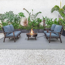 LeisureMod Walbrooke Modern Aluminum 5-Piece Patio Conversation Set with Firepit Table Navy Blue