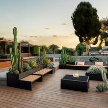 Bench with Planter Box, Outdoor Flower Box Sitting Bench Set Commercial Street Patio Leisure Table and Chair Planter Set DIY Assembled Metal Park Resting Bench Outdoor Seating Garden Bench(L150xD70xH6