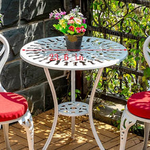 Retro Style Iron Outdoor Coffee Table Set with Chairs 3-Piece Round Table Set with Cushions Bronze Finish Strong Load-Bearing Capacity23.6 Inches (White B)