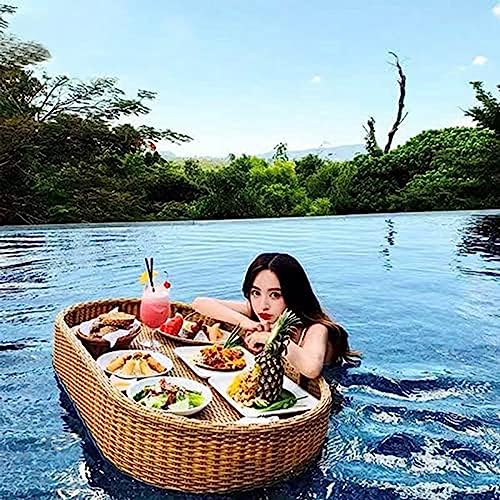 ERoomQ Oval Floating Tray Drinks Holder, Pool Drink Holder, Floating Table for Pool, Pool Cup Holders,Rattan Floating Tray, Hot Tub Drinks Holder, Floating Bar for Pool