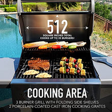 Permasteel 3-Burner Propane Gas Grill, 30,000 BTUs BBQ Grill with Cast Iron Grates, Foldable Side Tables & Tool Hooks, Outdoor Grill, Mocha