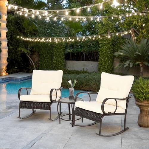 Finca ancha Modern Patio Furniture Set with Small Outdoor Table, Patio Bar Set w/Sillas para Balcon, Sillas para Patio Exterior, Ergonomic, Durable, Breathable, Easy Care (White)