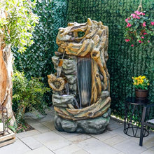 Alpine Corporation TZL404 71" Cascading Tree Trunk Fountain with LED Lights, Outdoor Waterfall Water Feature for Garden, Patio, Lawn & Backyard Decor, Relaxing Water Feature with Rustic Design