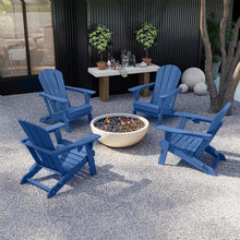 Kingdura Foldable Adirondack Chairs Set of 4, Portable HDPE All Weather Resistant Outdoor Patio Chair, Wooden Textured with Cup Holder, 380LBS Capacity for Poolside, Backyard, Fire Pit (Navy Blue)