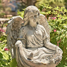 Zaer Ltd. Large Magnesium Angel Statues (Outdoor Safe) (24”T Kneeling with a Dress Birdbath Cassiel)