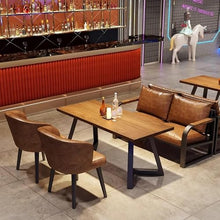 JOSOGO Camping Wind bar Solid Wood Tables and Chairs Qing bar Industrial Wind Booth Sofa Barbecue Cafe Bistro Sofa(1 Table with 2 Chairs)