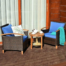DUYHBAWRS 3PCS Patio Rattan Furniture Set Solid Wood Frame Cushion Sofa Round Table Shelf