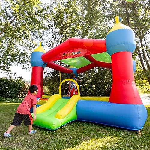 Bounceland Inflatable Party Castle Bounce House with Slide and Basketball Hoop Red/Blue