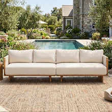 Merax Acacia Wood Outdoor Patio 105 Inch Loveseat Sofa with Cushions, Large 4-Seater Sofa Daybed for Backyard, Lawn, Deck, Balcony, Water Repellent Fabric, 400 lbs Capacity, Light Teak +Beige