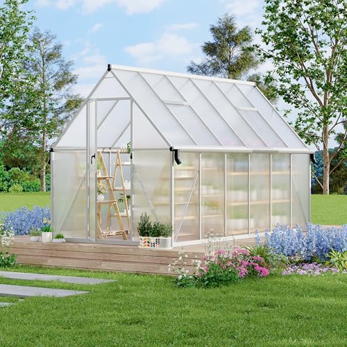 8'X14' Aluminum-Framed Polycarbonate Greenhouse, Heavy Duty Polycarbonate Greenhouse with Quick Setup Structure and Roof Vent, Large Enhanced Aluminum Greenhouses Kit for Outdoors