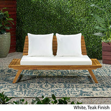 Great Deal Furniture Jessie Outdoor Wooden Loveseat with Cushions, White and Teak Finish,309174